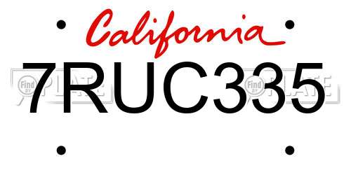 7RUC335 California License Plate