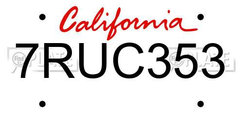 7RUC353 California License Plate
