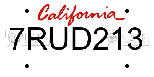 7RUD213 California License Plate