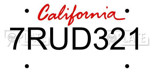 7RUD321 California License Plate