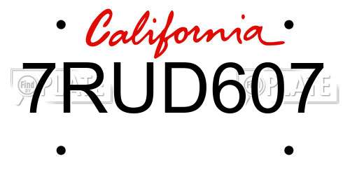 7RUD607 California License Plate