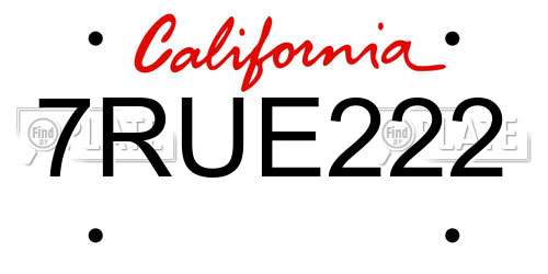 7RUE222 California License Plate