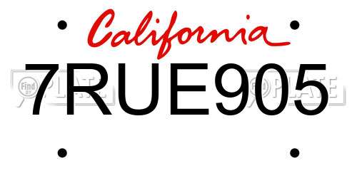 7RUE905 California License Plate