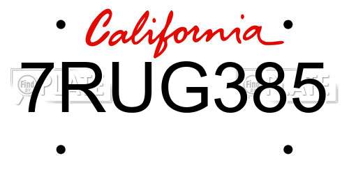 7RUG385 California License Plate