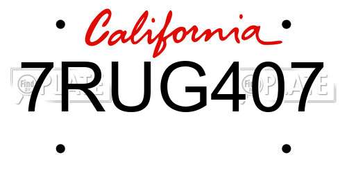 7RUG407 California License Plate