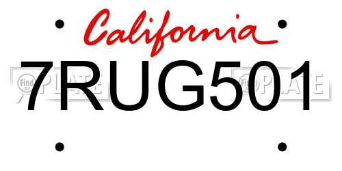 7RUG501 California License Plate