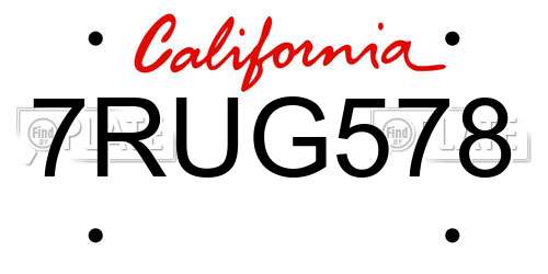 7RUG578 California License Plate