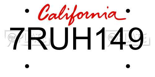 7RUH149 California License Plate