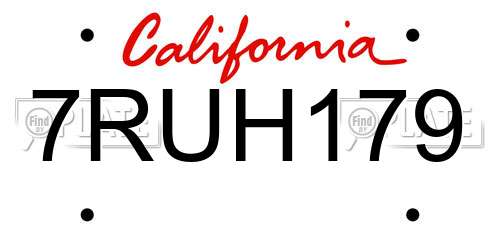 7RUH179 California License Plate