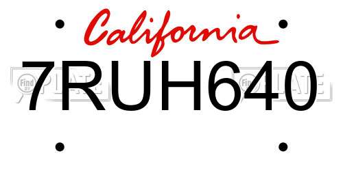 7RUH640 California License Plate