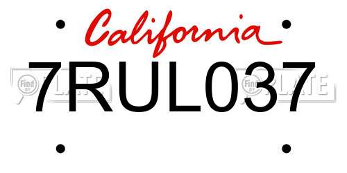 7RUL037 California License Plate