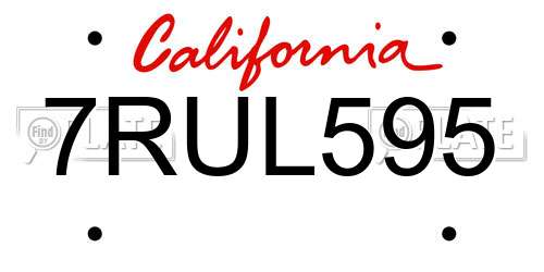 7RUL595 California License Plate