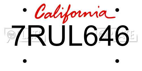 7RUL646 California License Plate