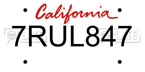 7RUL847 California License Plate