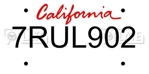 7RUL902 California License Plate