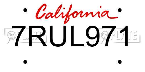 7RUL971 California License Plate
