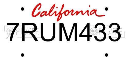 7RUM433 California License Plate