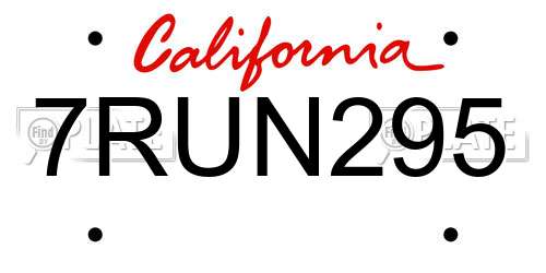 7RUN295 California License Plate