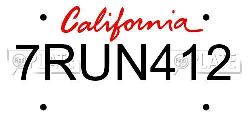 7RUN412 California License Plate