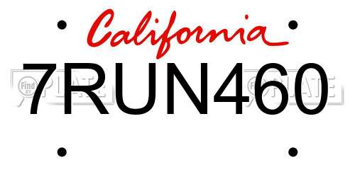 7RUN460 California License Plate