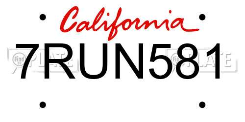 7RUN581 California License Plate