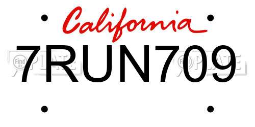 7RUN709 California License Plate