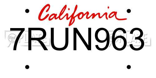 7RUN963 California License Plate