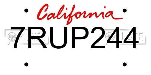 7RUP244 California License Plate