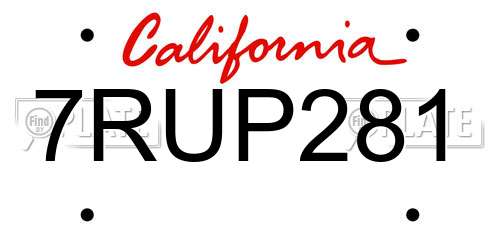 7RUP281 California License Plate