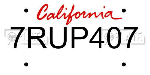 7RUP407 California License Plate
