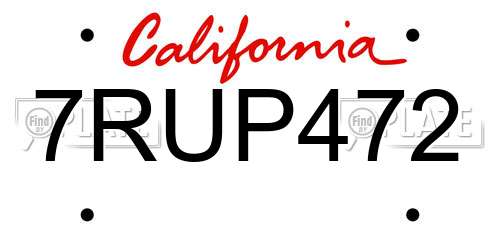 7RUP472 California License Plate