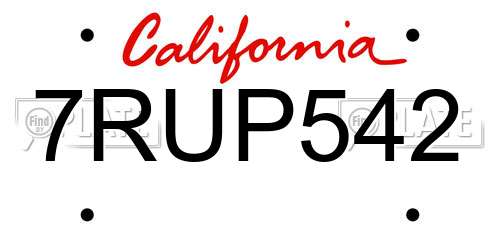 7RUP542 California License Plate