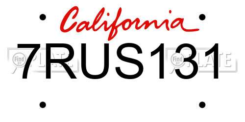 7RUS131 California License Plate
