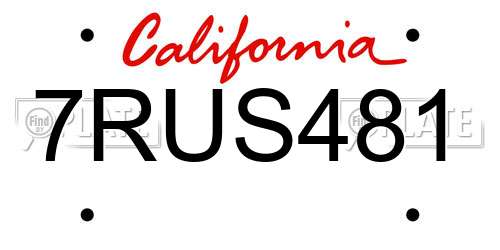 7RUS481 California License Plate