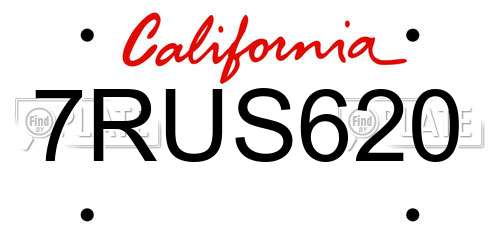 7RUS620 California License Plate