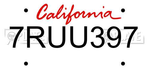 7RUU397 California License Plate