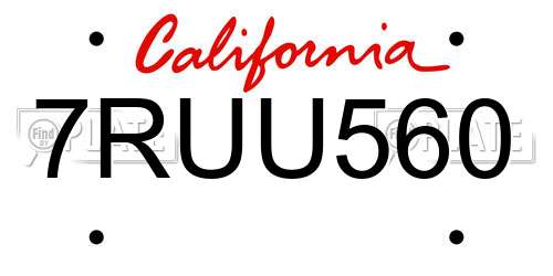 7RUU560 California License Plate