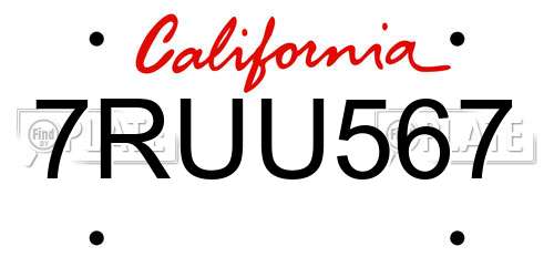 7RUU567 California License Plate