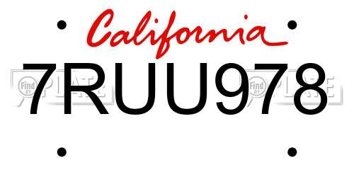 7RUU978 California License Plate