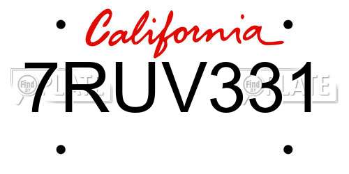 7RUV331 California License Plate