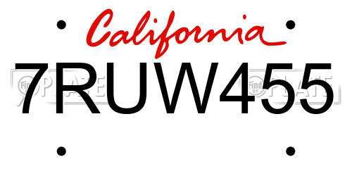 7RUW455 California License Plate