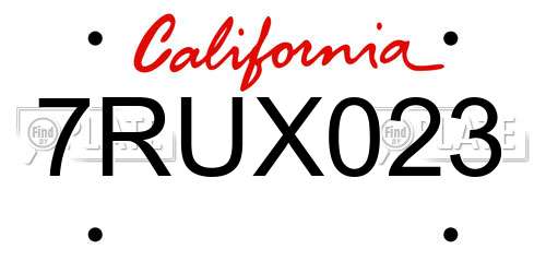 7RUX023 California License Plate