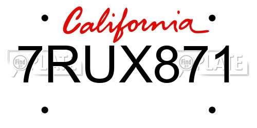 7RUX871 California License Plate