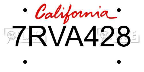 7RVA428 California License Plate