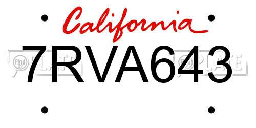 7RVA643 California License Plate
