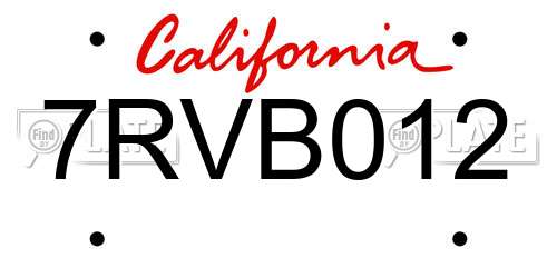 7RVB012 California License Plate