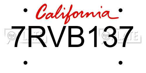 7RVB137 California License Plate
