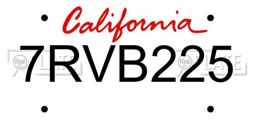 7RVB225 California License Plate