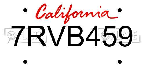 7RVB459 California License Plate