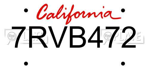 7RVB472 California License Plate